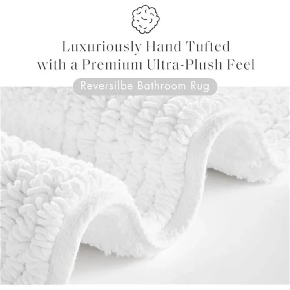 Cotton Tufted Bath Rug Plush Absorbent Quick Dry Reversible White